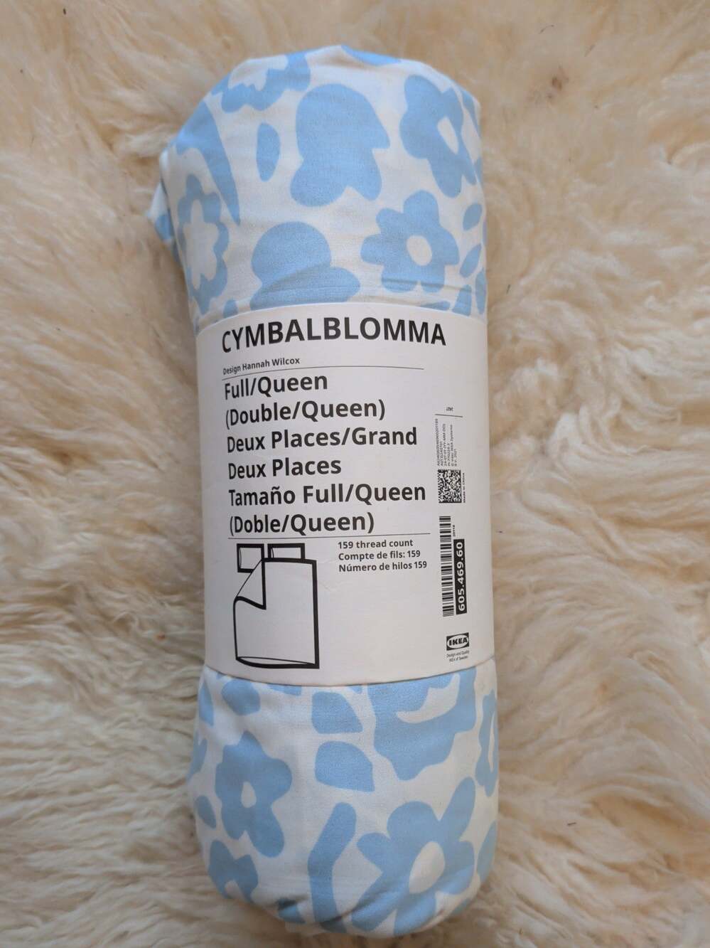 Ikea CYMBALBLOMMA Full Queen Duvet Cover Set White Blue Floral Charm NEW